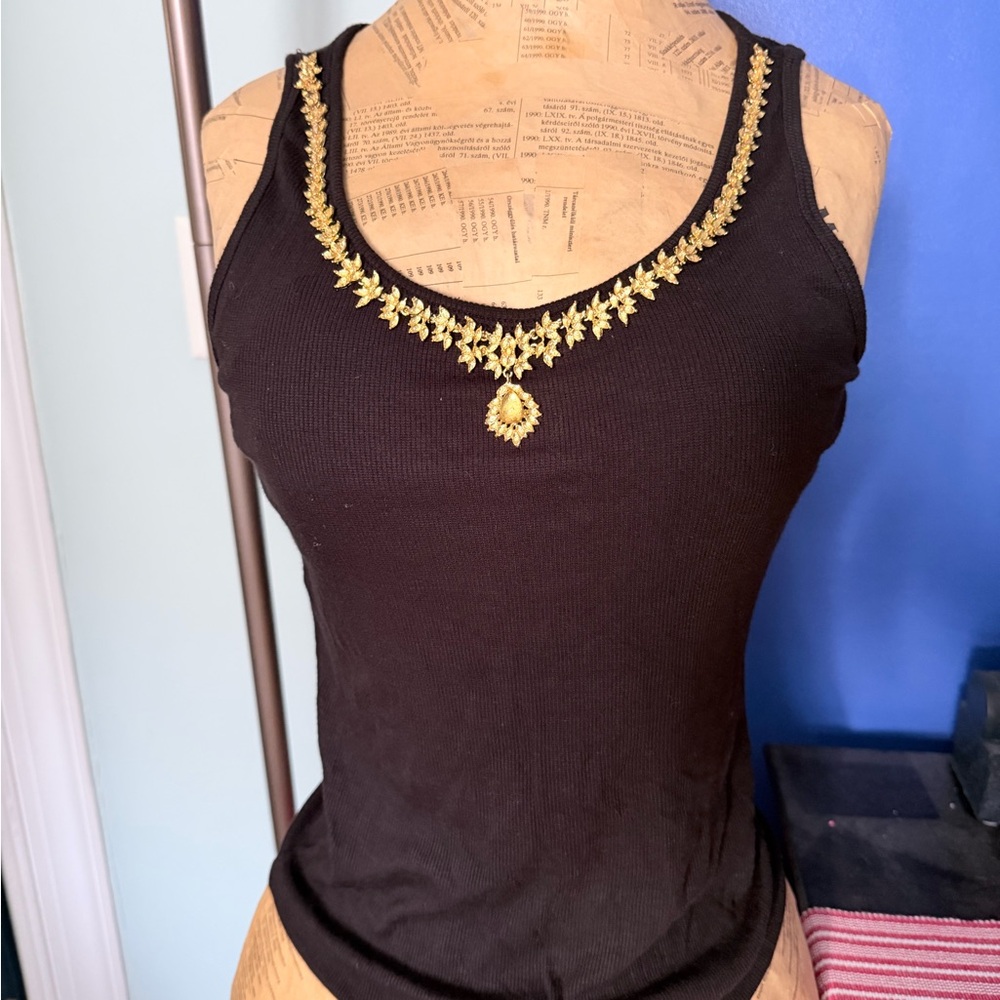 INC International Concepts Black Tank Top with Gold Detail